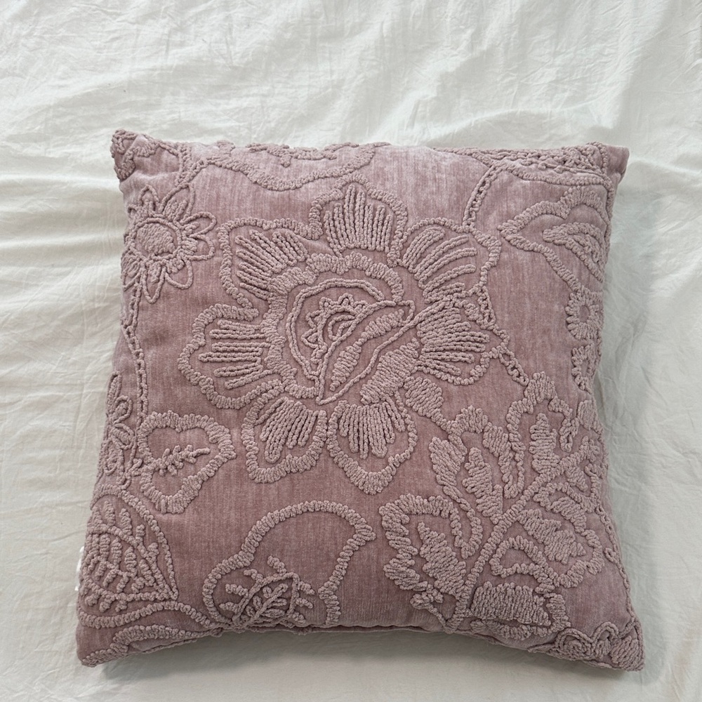Floral Embroidered Throw Pillow